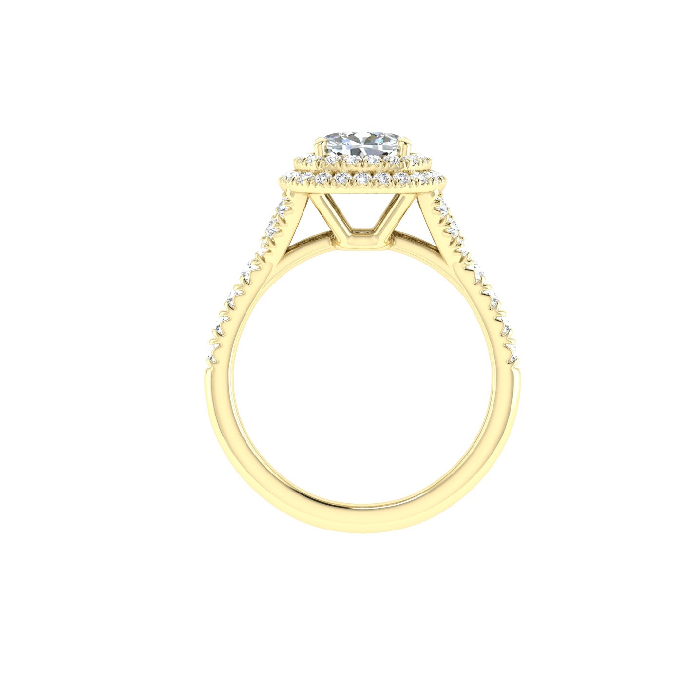 Tender Cushion Cut Double Halo Moissanite Engagement Ring Yellow Gold